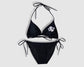 Two Piece String Bikini Set - Solid Black with White Turtle