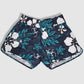 Women's Shorts / Swim Trunks - Speckled Blue and Light Blue Leaves with White Hibiscus/Gecko Pattern