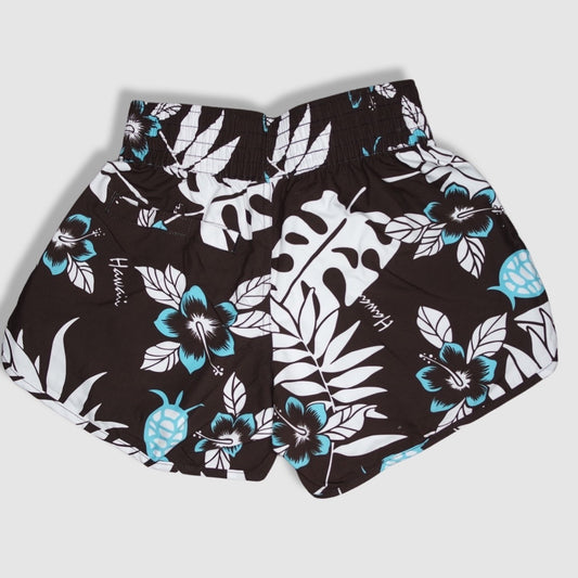 Women's Shorts / Swim Trunks - Brown with White and Blue Floral Pattern