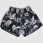 Women's Shorts / Swim Trunks - Black with White Hibiscus and Leaves Pattern