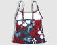 Two Piece Cami Tankini Set - Speckled Gray with White Hibiscus/Plumeria and Gecko, Red Leaves Pattern with Black Shorts