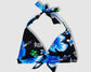 Tying Bikini Halter Top - Black With Blue Hibiscus Pattern