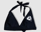 Tying Bikini Halter Top - Black With White Hibiscus