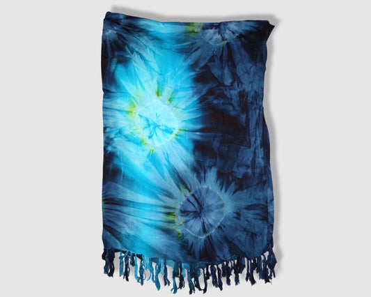 Tasseled Sarong -  Burst Blue Tie Dye