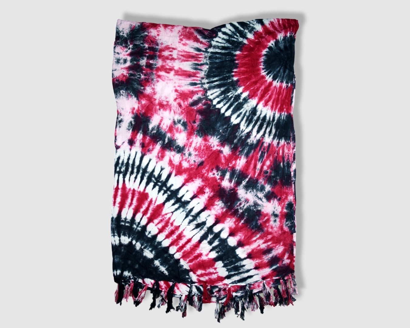 Tasseled Sarong - Red/White /Black Tie Dye