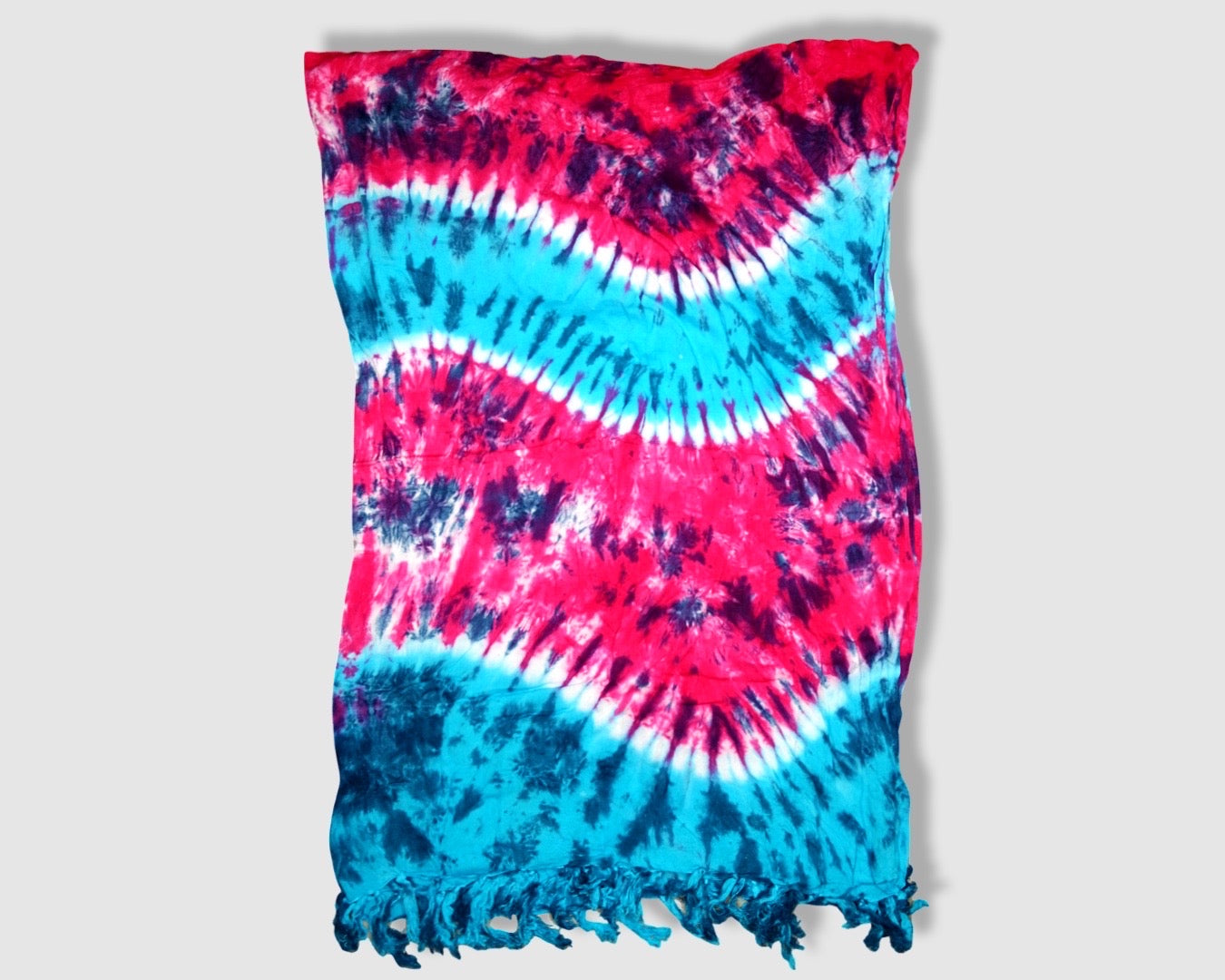 Tasseled Sarong - Blue/White/Red Tie Dye