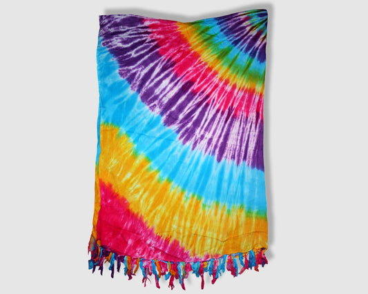 Tasseled Sarong - Circular Rainbow Tie Dye