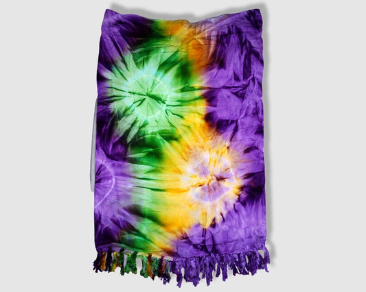 Tasseled Sarong - Burst Purple/Green/Yellow Tie Dye