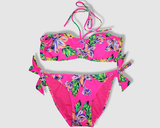 Two Piece Fashion Bikini Set - Pink and Multicolor Floral