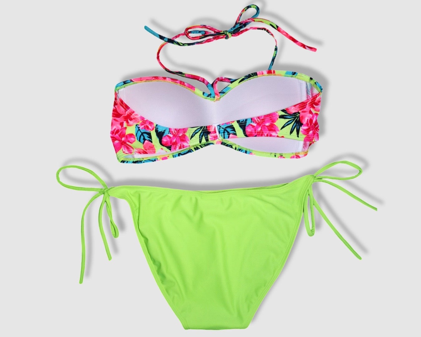 Two Piece Fashion Bikini Set - Neon Green and Multicolor Floral