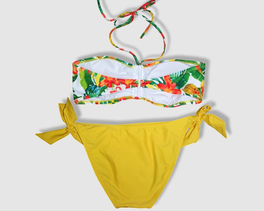 Two Piece Fashion Bikini Set - Yellow and Multicolor Floral